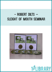 A live and full 2 days seminar that was about sleight of mouth exclusively! the seminar is on 4 original dvds and it comes with the original seminar handout!The seminar is presented by Robert Dilts himself, the person who came up with sleight of mouth patterns :
